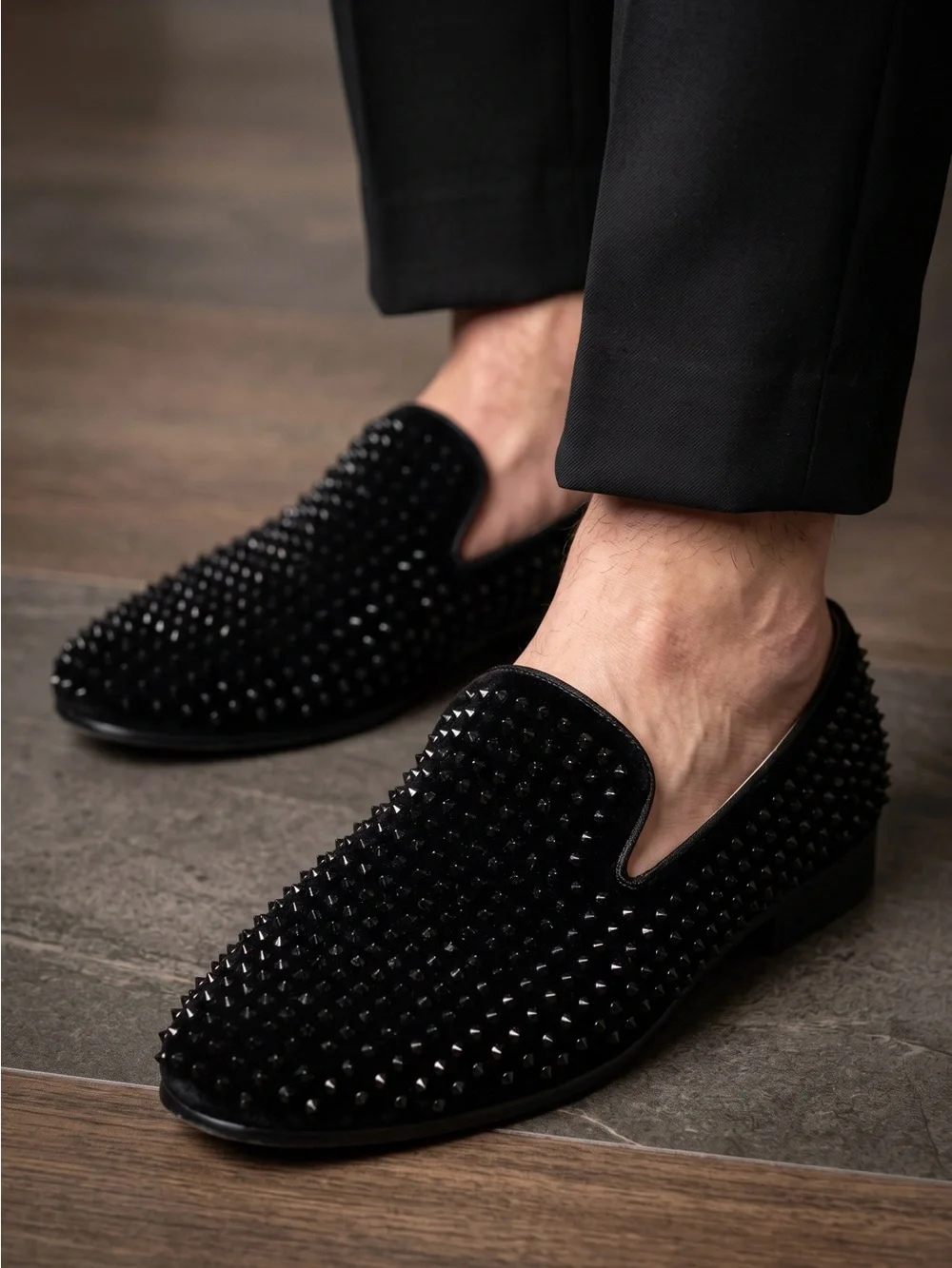 Steve Madden Black Studded Velvet Slip-On Loafers